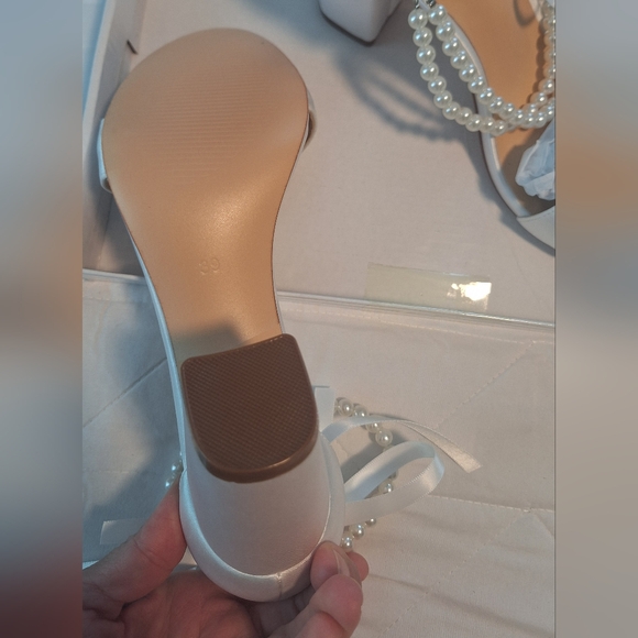 White Satin Stiletto Heels with Bow Detail - Picture 4 of 5